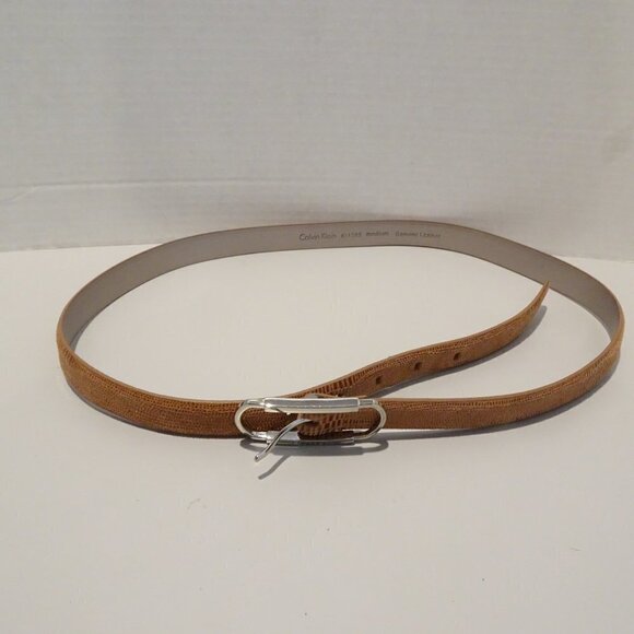CALVIN KLEIN Brown Genuine Leather Embossed Snakeskin Belt Size M - Picture 2 of 4